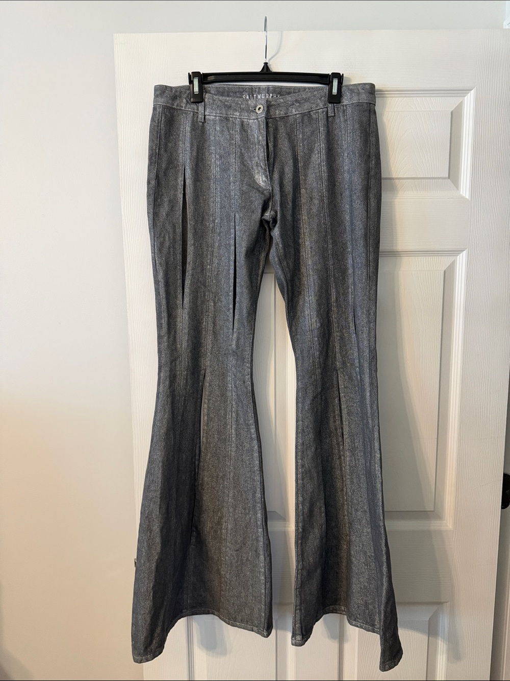 SALT MURPHY  Gray Flared Pleat-Front Jeans size 32 100% cotton inseam 34”